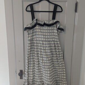 NWT Loft Plaid Ruffle Square Neck Midi Dress